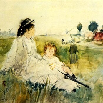 1875 Young woman and child in grass