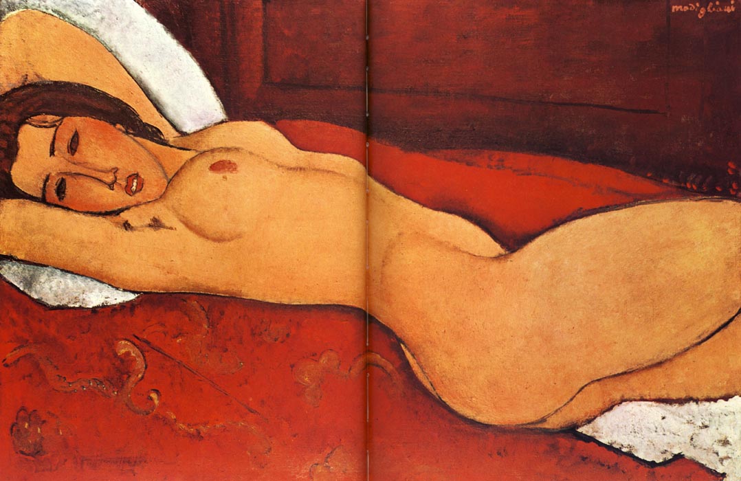 1917 Nu couche, les mains derriere la tete