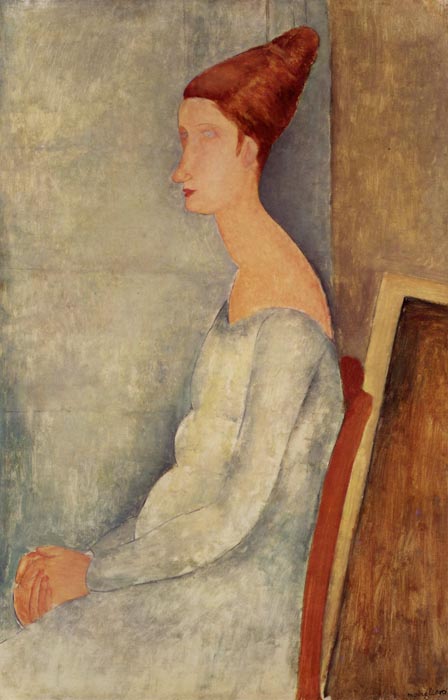 1918 Modigliani Portrait de Jeanne Hebuterne assise de profil Portrait of Jeanne Hebuterne sitted of profile