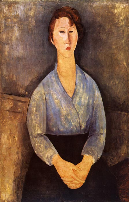 1919 Jeune femme assise au corsage bleu