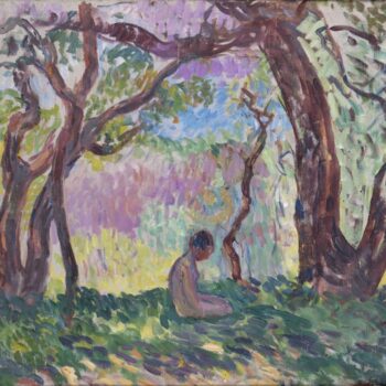 A Child Sitting under the Trees
