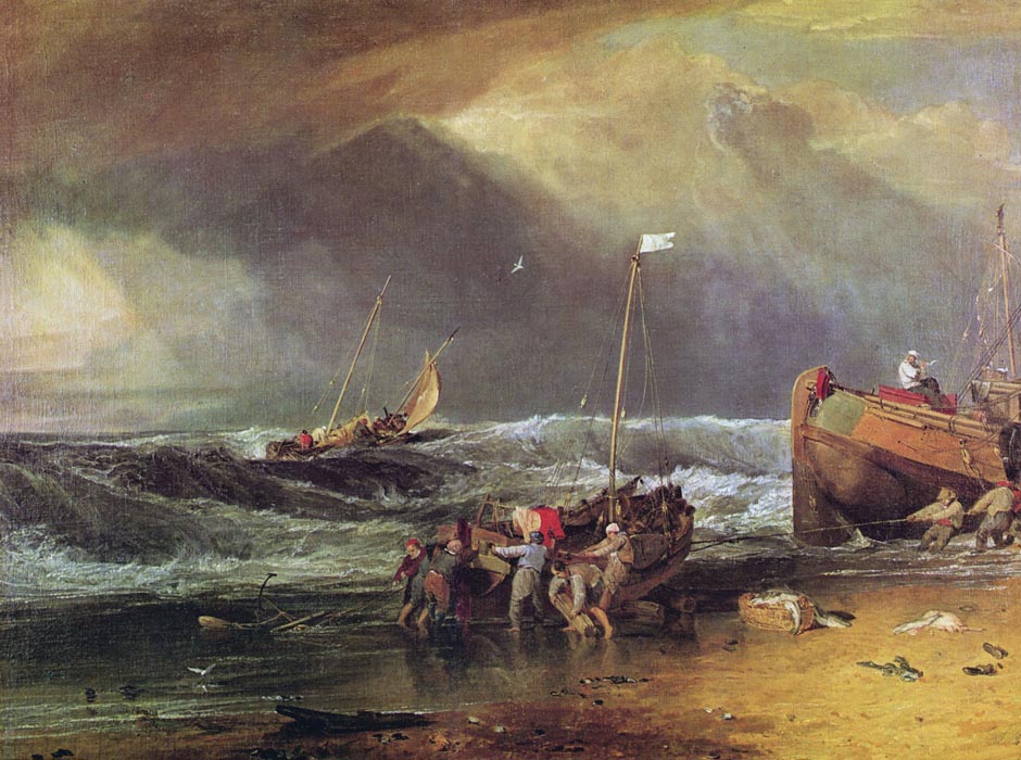 A Coast Scene with Fishermen Hauling a Boat Ashore, 1803