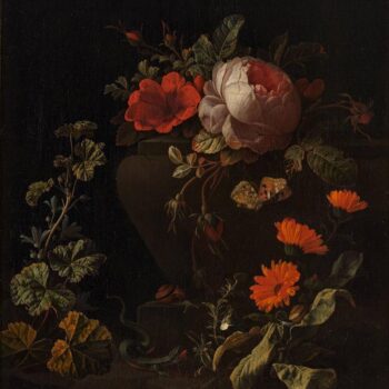 A bouquet of flowers at the balustrade - between 1675 and 1700
