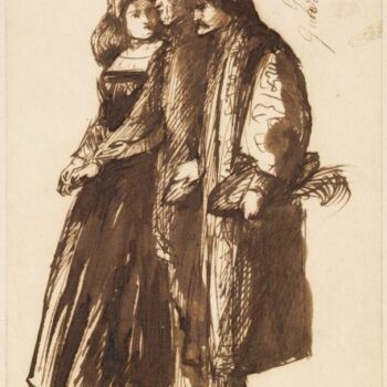 An old Man walking Between a young Man and Woman, ca1852