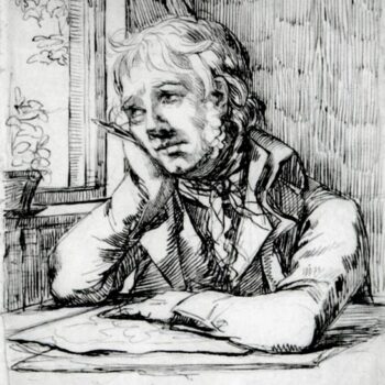 Autoportrait au bras leve crayon et encre (1802)