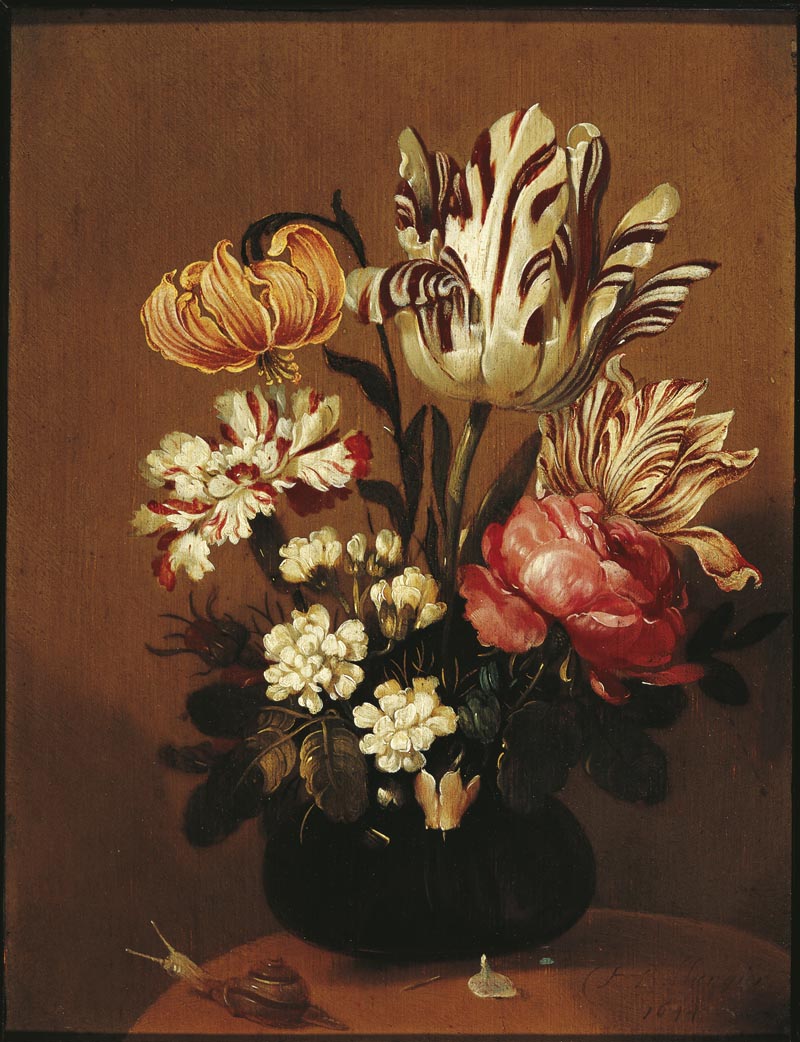 Bouquet of flowers in a glass vase - about 1644