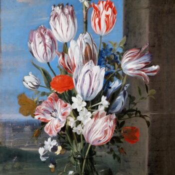 Bouquet of flowers in a glass vase on a windowsill - 1609