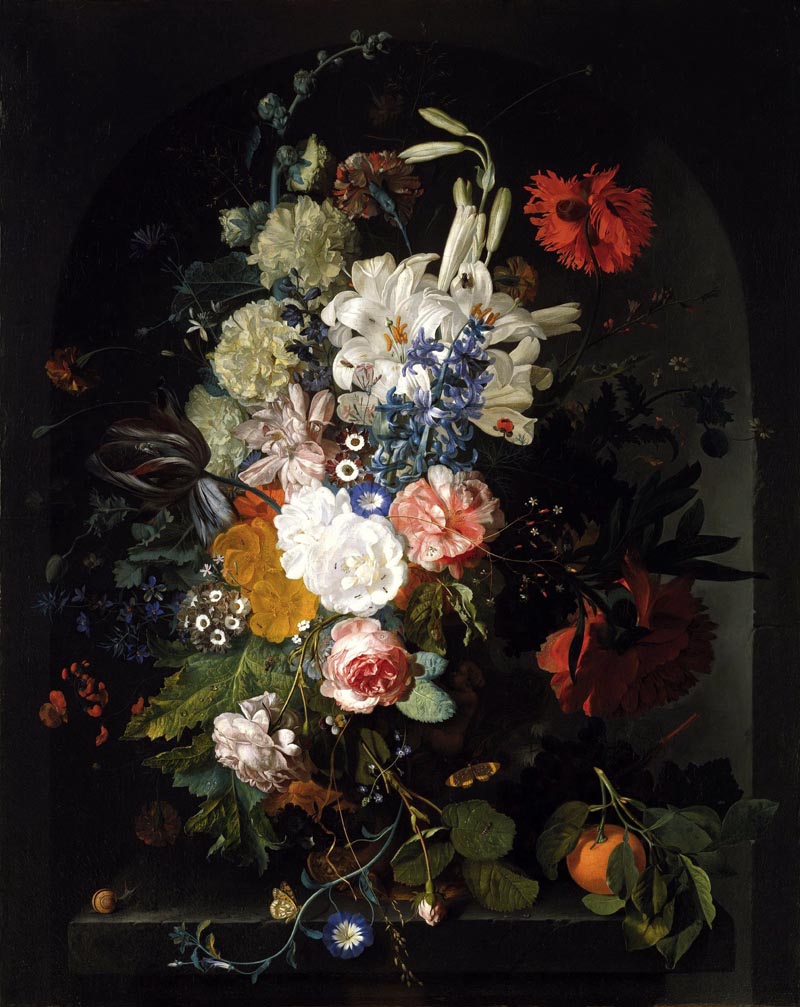 Bouquet of flowers in a niche