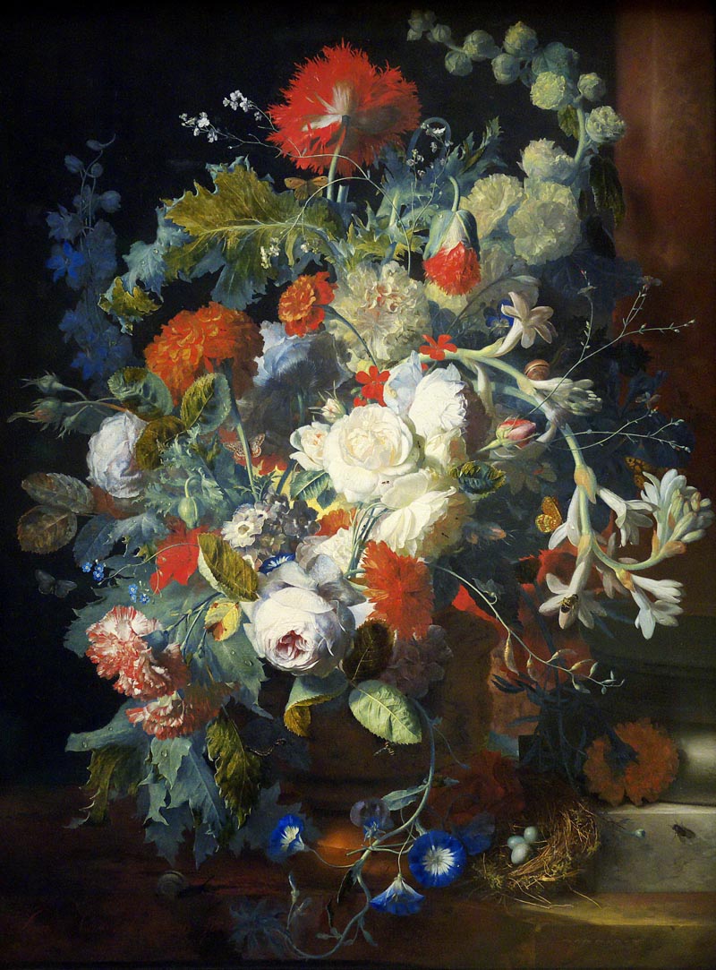 Bouquet of flowers in a terracotta vase and socket - about 1725