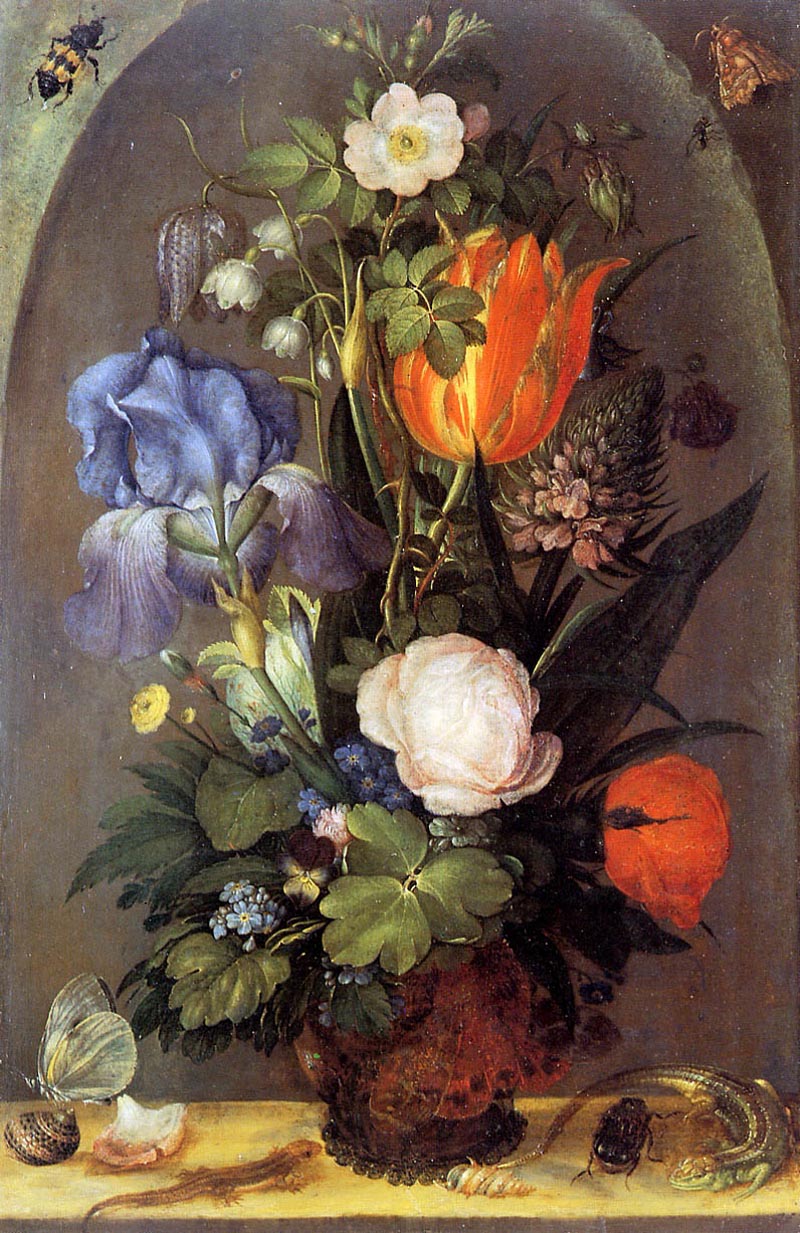 Bouquet of flowers in a vase standing in the alcove - 1603