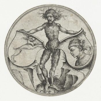 Coats of arms with a hare and a moor, held by a savage. 1470-1490