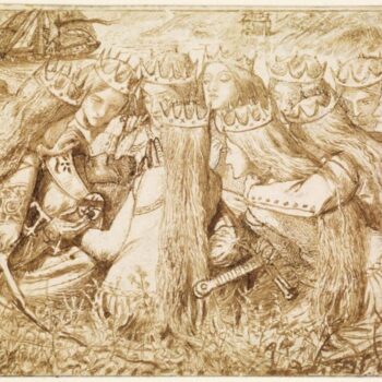 Design for Moxon's Tennyson - King Arthur and the Weeping Queens, 1856-57