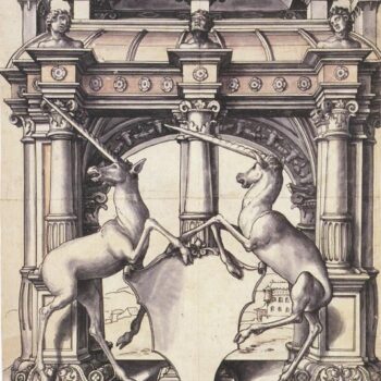 Design for a Stained Glass Window with Two Unicorns. c.1522-23