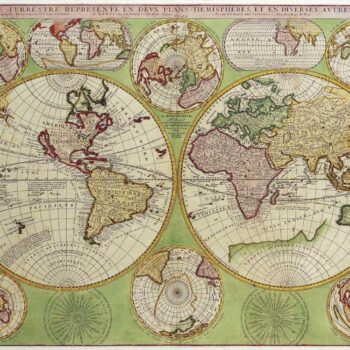 Double Hemisphere Polar Map, Vincenzo Coronelli 1690