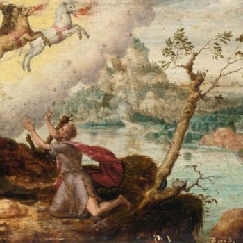 Elijah Ascending to Heaven in the Fiery Chariot, Oil on Panel, private coll