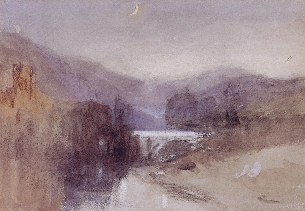 Evening Landscape with a Tower and Bridge, 1840