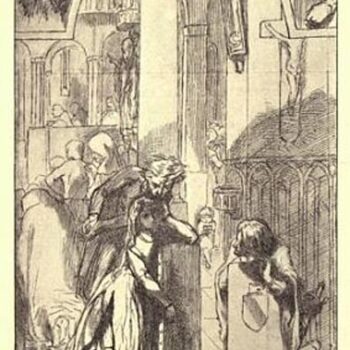 Faust - Gretchen and Mephistopheles in the Church, scketch, 1848
