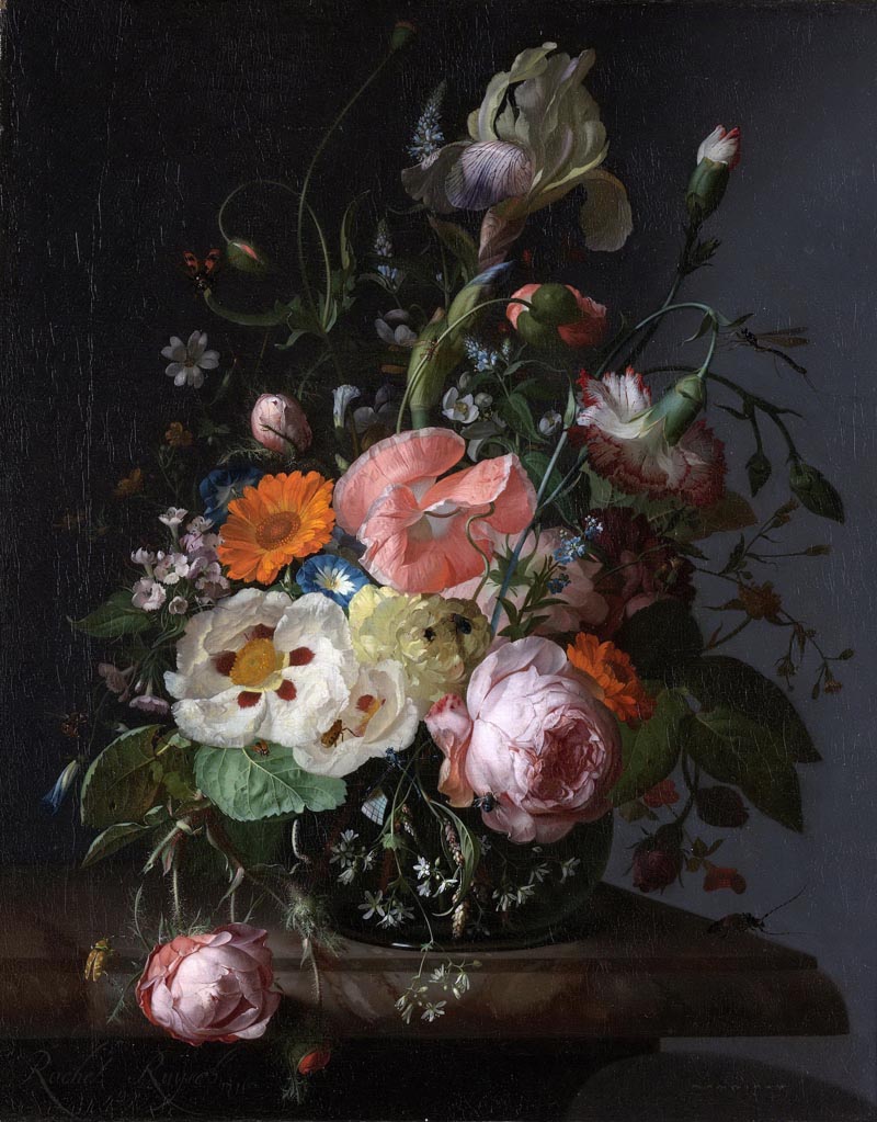 Flowers in a vase on a marble countertop - 1716