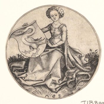 Heraldic shield with Swan, held by a virgin (1470-1490)