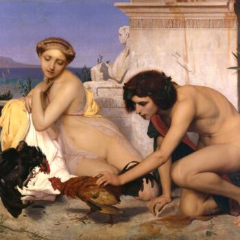 JeanLeon Gerome  Jovenes griegos presenciando una pelea de gallos