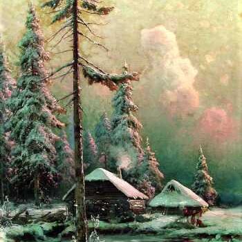 KLEVER Iuliiy - Zimniiy peiyzazh s izbami u reki (Winter paysage with cottages in river)