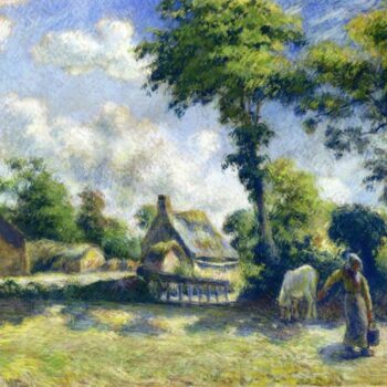 Landscape at Melleray, Woman Carrying Water to Horses, 1881