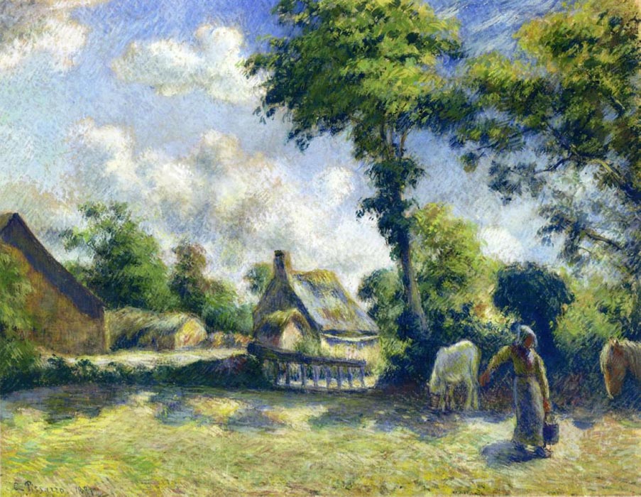 Landscape at Melleray, Woman Carrying Water to Horses, 1881