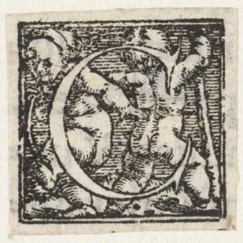 Letter C and two children with sticks. 1522 - 1526