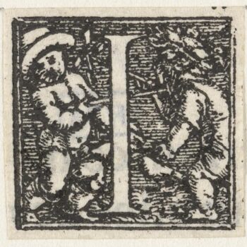 Letter I with two children on hobbyhorses. 1522 - 1526