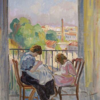 Madame Lebasque and Her Daughter Sewing near the Window, 1911