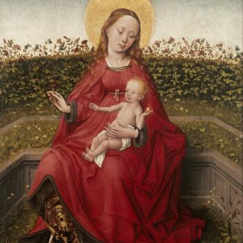 Madonna and Child in a rose garden