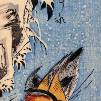 Mandarin duck on a lake by Hiroshige