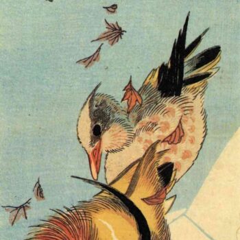 Mandarin duck on frozen pond by Hiroshige