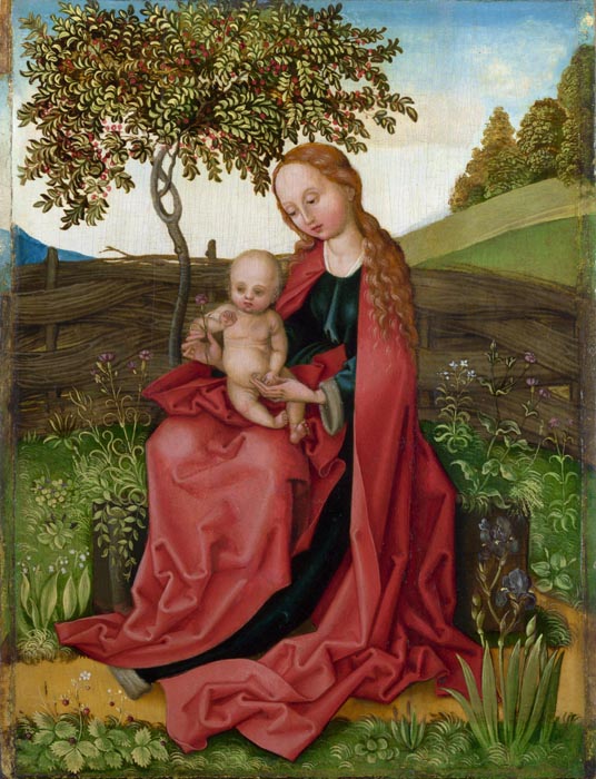 Martin Schongauer style. Madonna and Child in a Garden