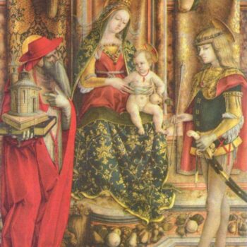 Odoni-Altar, Mitteltafel - Thronende Madonna, Hl. Hieronymus und Hl. Sebastian