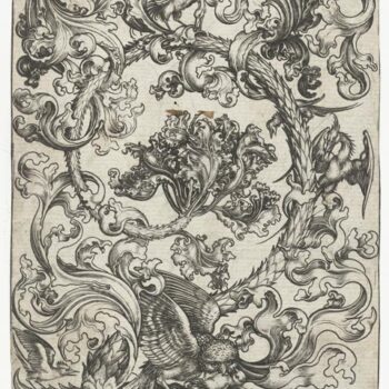 Ornament with owl and other birds. 1470-1490