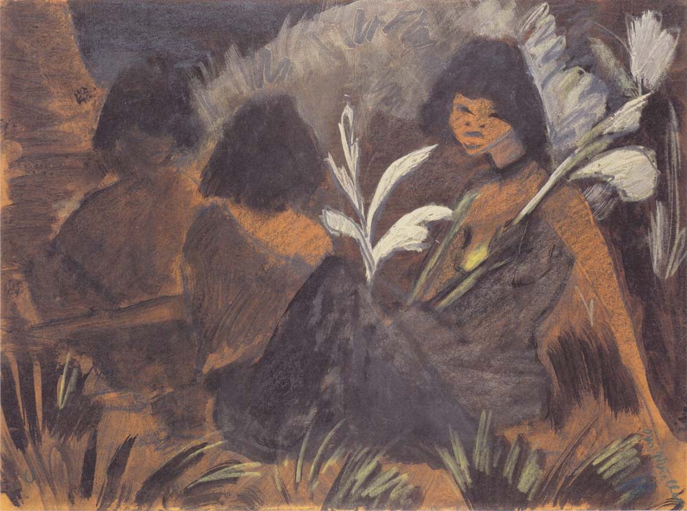 Otto Mueller - Drei sitzende Zigeunermadchen im Wald - ca1928