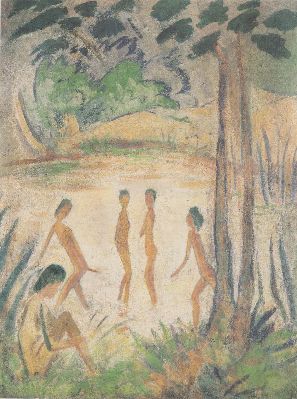 Otto Mueller - Funf Badende in Seenlandschaft - 1918