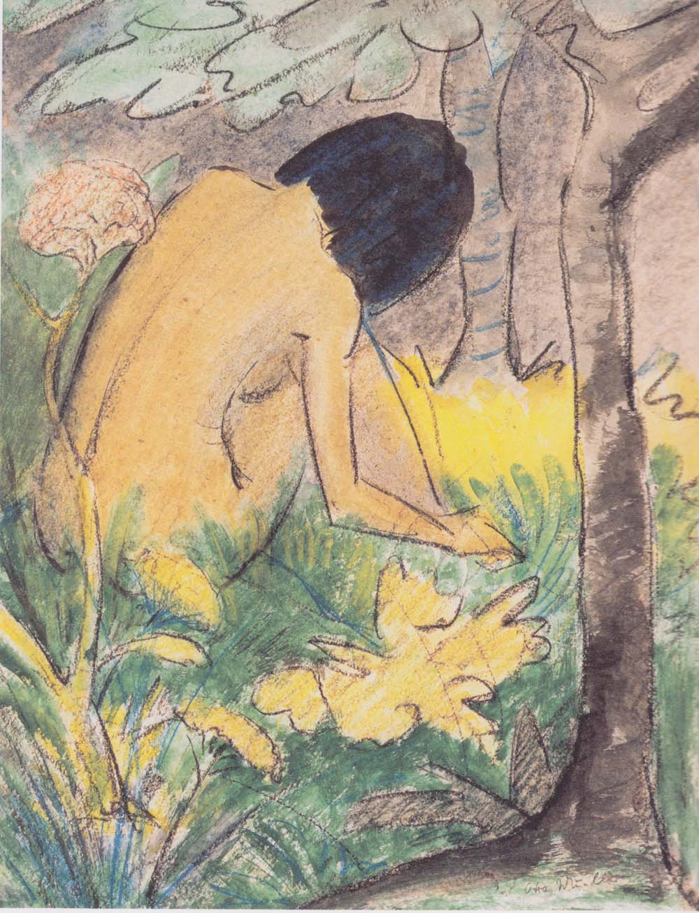 Otto Mueller - Kauernder Akt im Wald - ca1927
