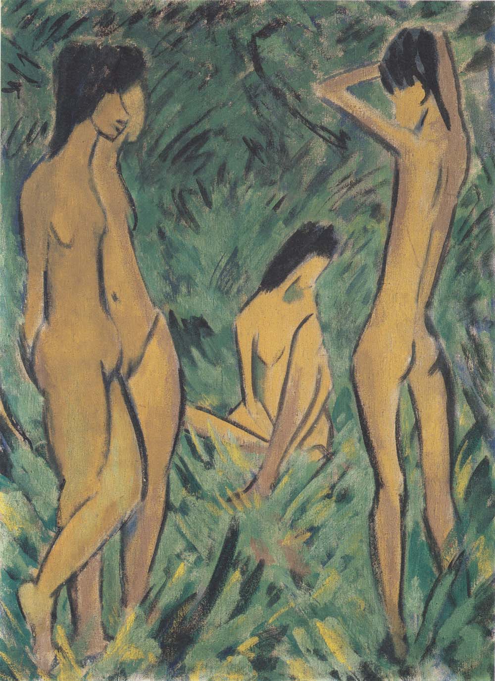 Otto Mueller - Knabe vor zwei stehenden und einem sitzenden Madchen - ca1918