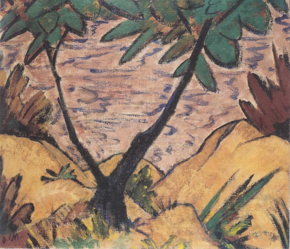 Otto Mueller - Landschaft mit gegabeltem Baum - ca1920
