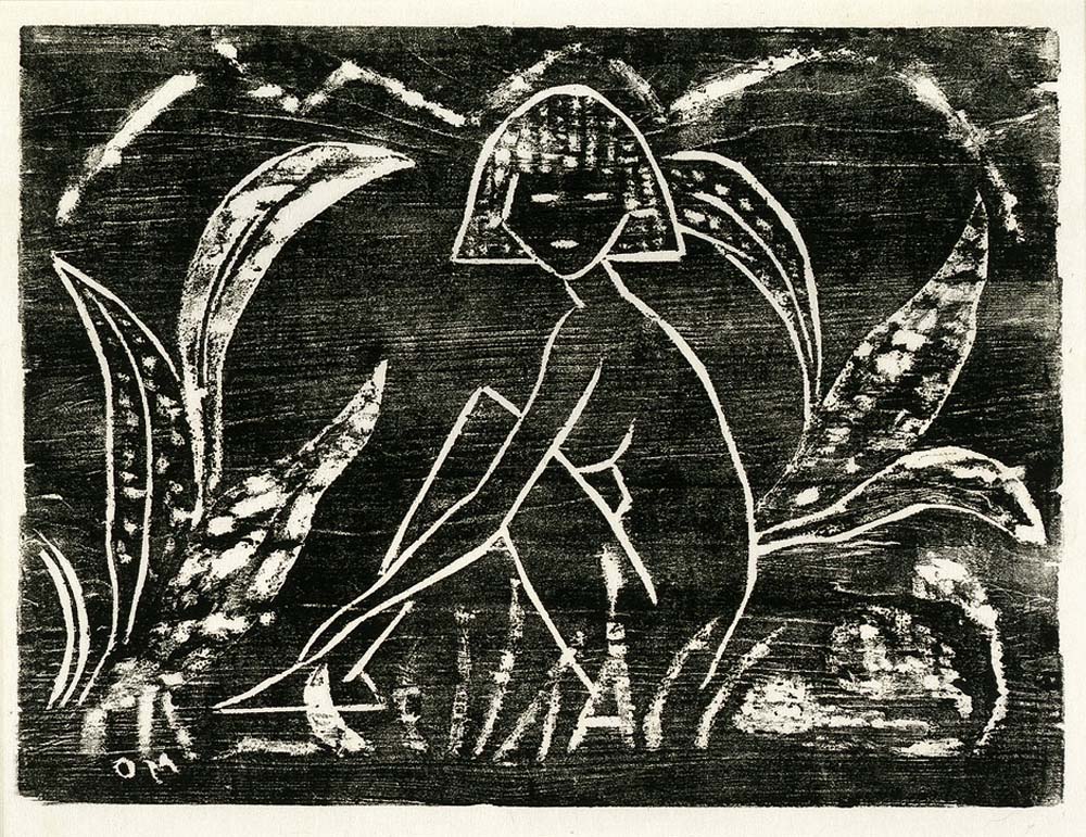 Otto Mueller - Madchen zwischen Blattpflanzen - 1912