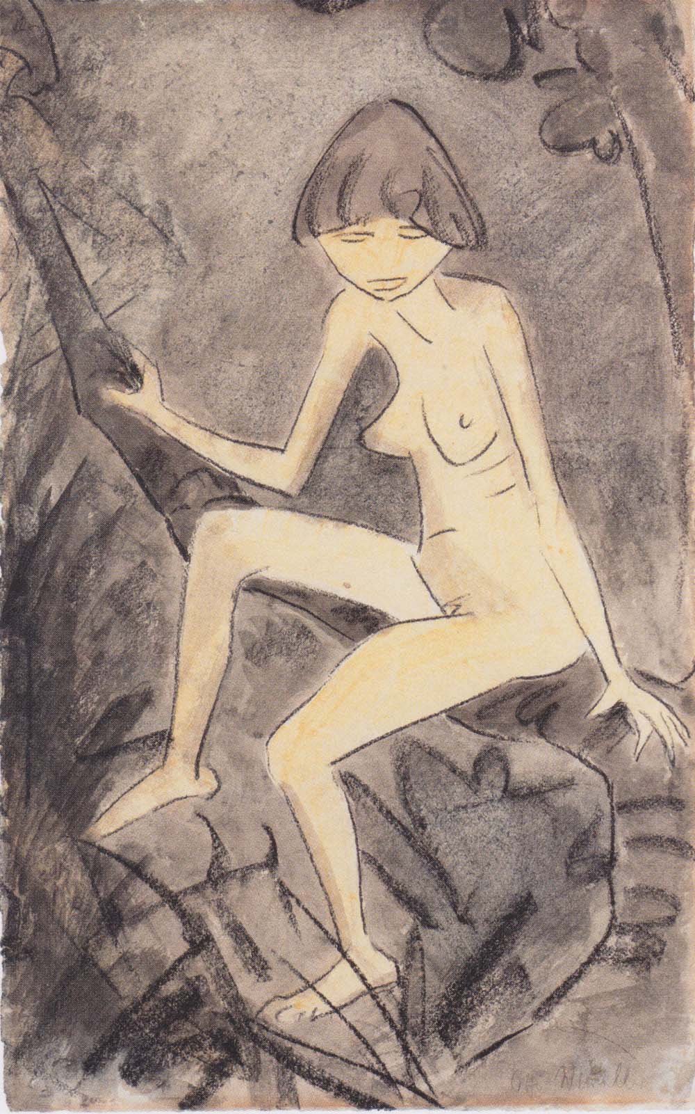 Otto Mueller - Nackte Frau auf Ast sitzend - ca 1924