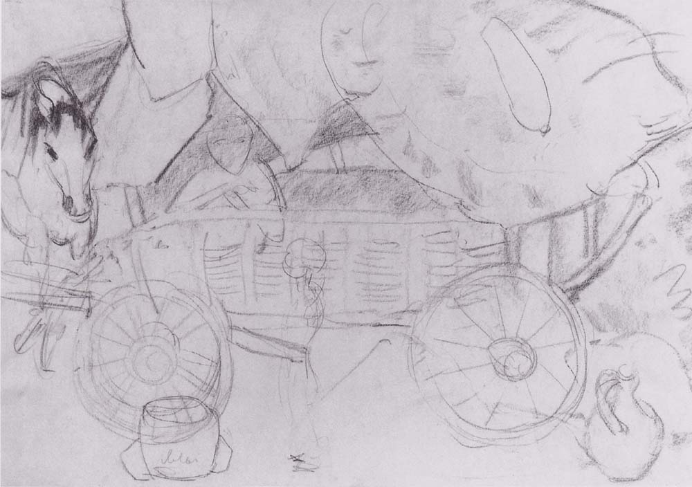 Otto Mueller - Planwagen mit Pferd und Zigeunerin (c. 1927)
