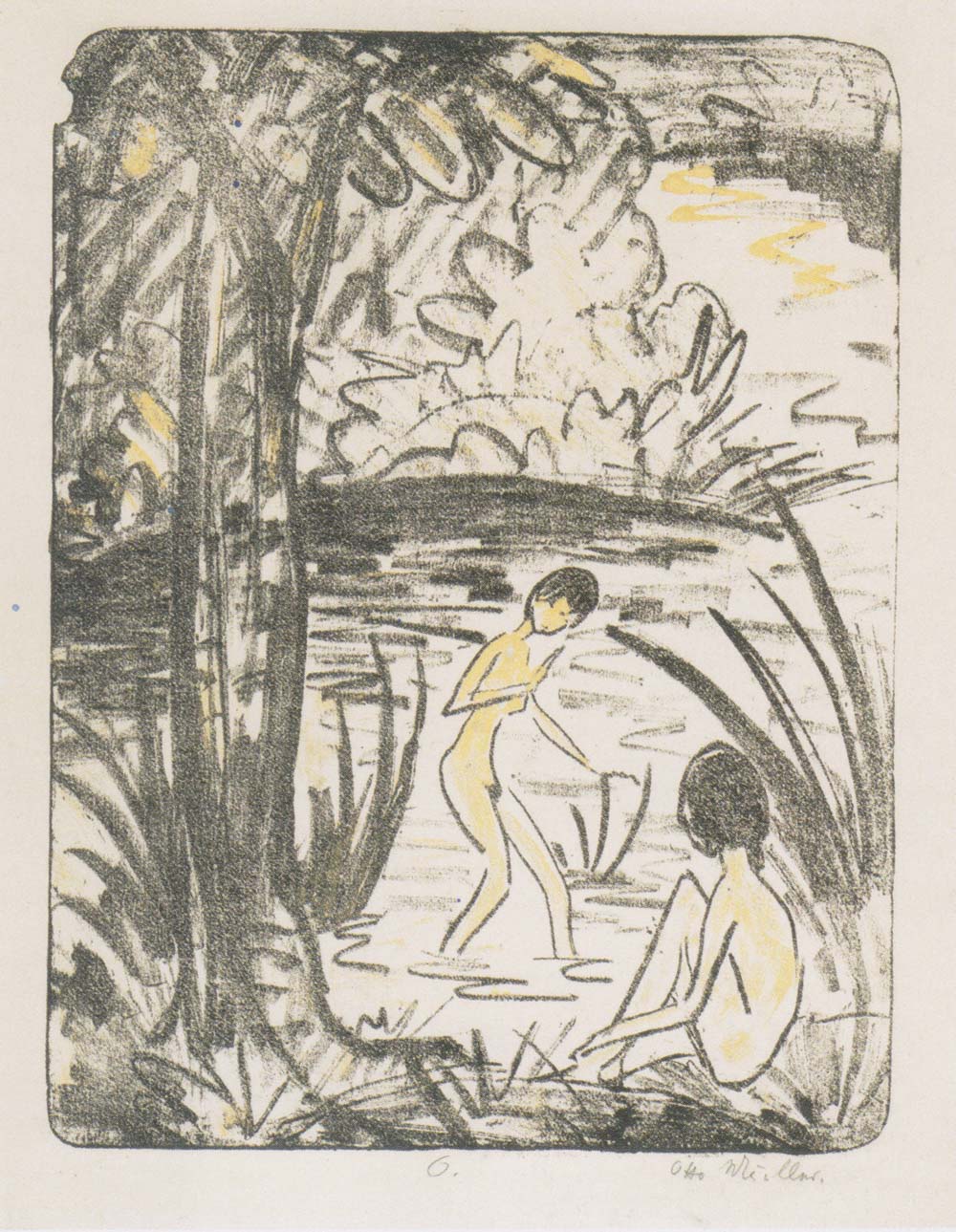 Otto Mueller - Sitzende und Badende mit Baum - 1914-18