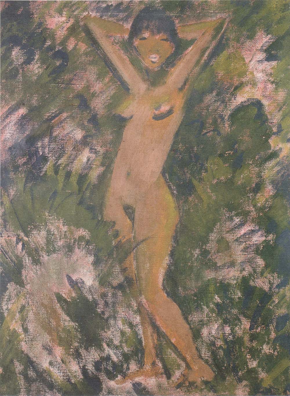 Otto Mueller - Stehender Madchenakt im Grunen - ca1929