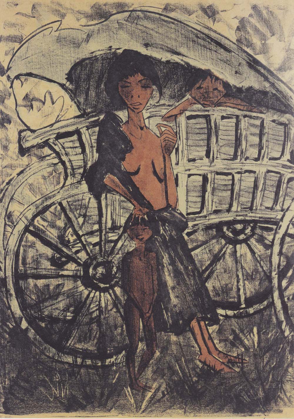 Otto Mueller - Zigeunerin mit Kind vor dem Planwangen - 1926-27