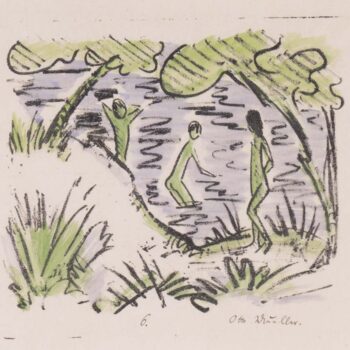Otto Mueller - Zwei Knaben im Wasser und ein Madchen am Ufer - 1918