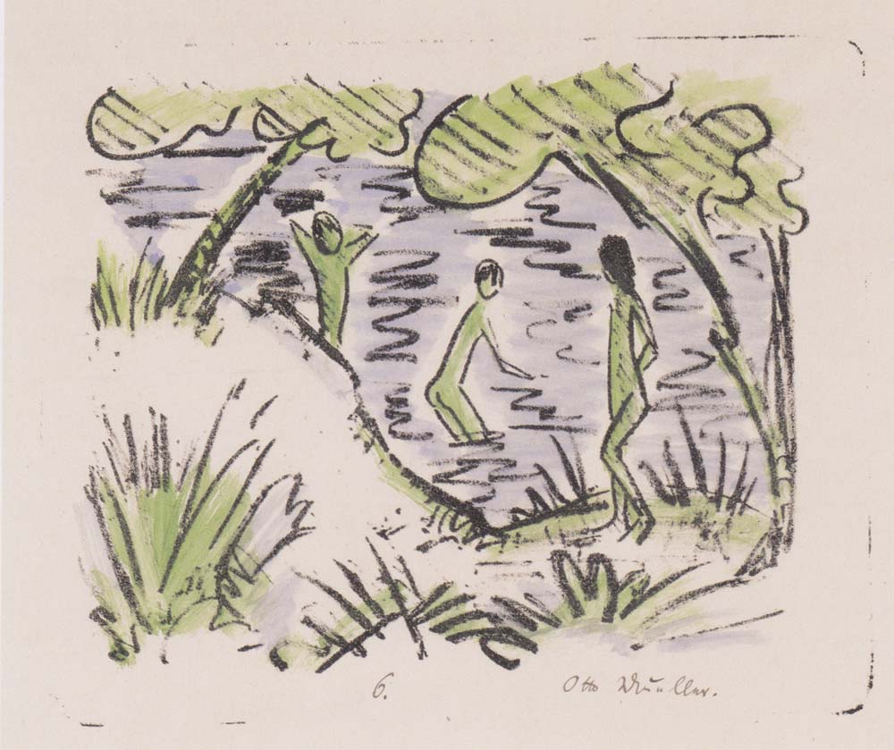 Otto Mueller - Zwei Knaben im Wasser und ein Madchen am Ufer - 1918