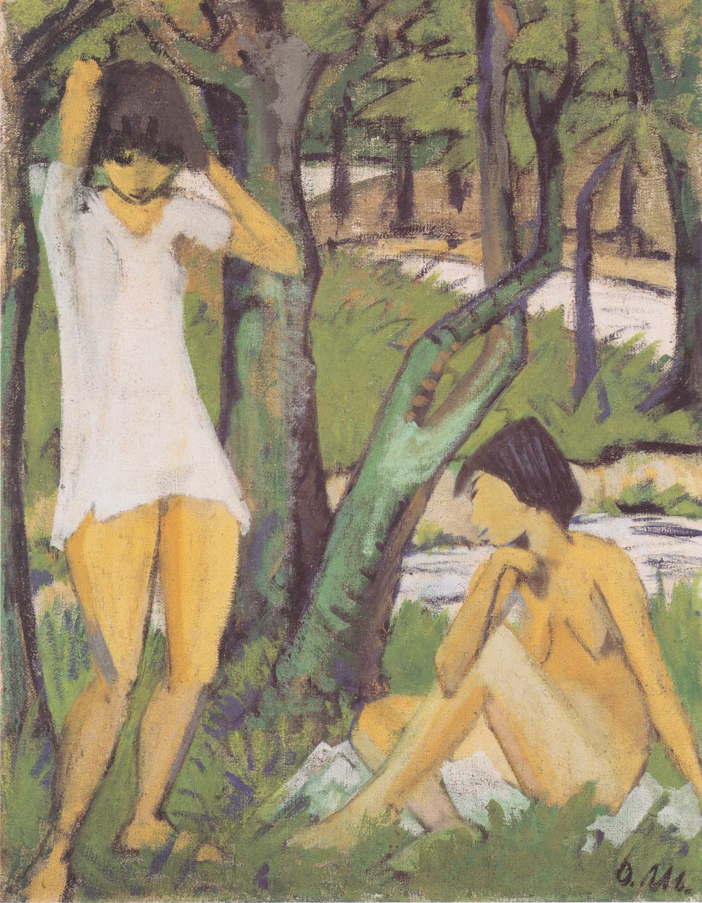 Otto Mueller - Zwei badende Madchen (Madchen im Hemd) - ca1921